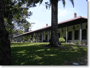 Exterior of the Dominguez Adobe showing the back veranda, 2000