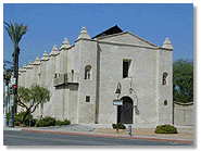San Gabriel Mission and belltower from Mission Road, 2000