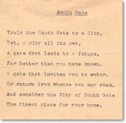 Poem proclaiming virtues of South Gate, 1938