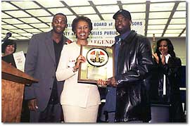 Derek Luke, actor; Yvonne B. Burke, Supervisor; Derek Fisher, Honoree